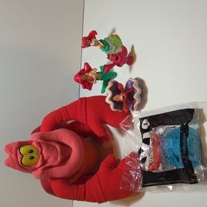 Sebastian the crab Little Mermaid Disney Mattel 8" plush Arcotoys and Ariel Figs